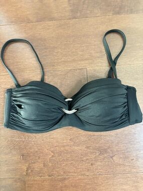 MARINA Black Bandeau Bra with Rhinestone Accent